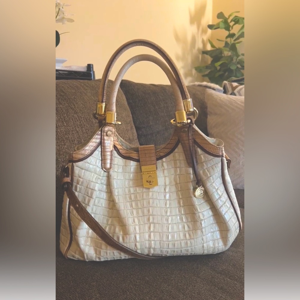 Brahmin Elisa Marshmallow Tri-Color Hobo Bag - Picture 2 of 16